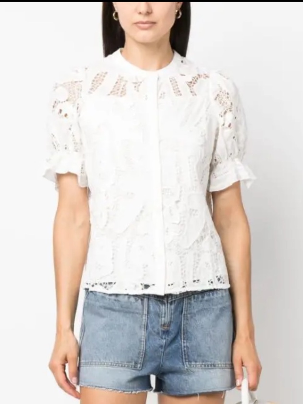 BA&SH Irkin Guipure Lace White Short Sleeve Button Down Blouse Small $230 - Picture 6 of 16